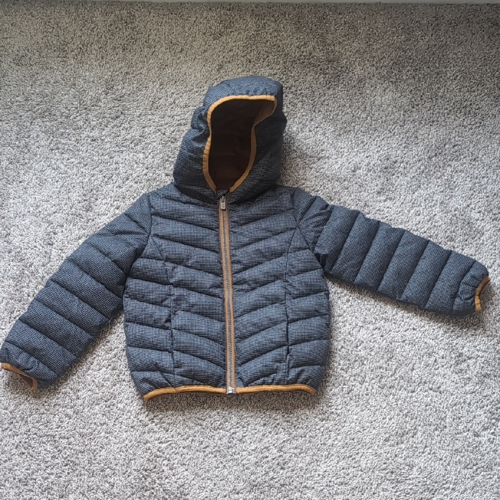 Children's Hooded Puffer Jacket - Gray and Tan